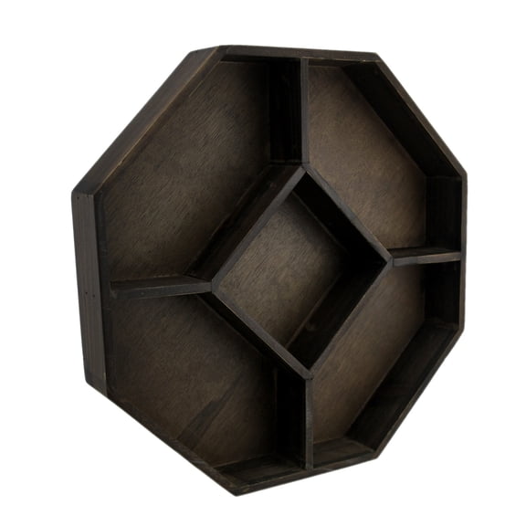 Zeckos Dark Brown Wood Geometric Hexagon Crystal Display Shelf