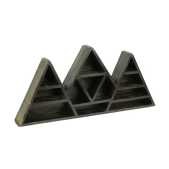Zeckos Dark Brown Wood Geometric Triangle Crystal Display Shelf