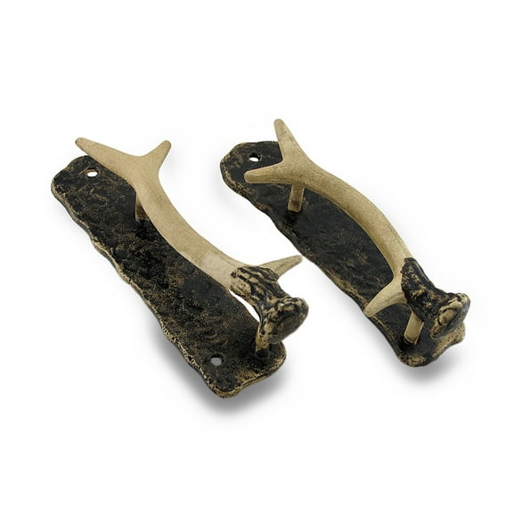 Zeckos Decorative Metal Antler Handle Rustic Door Pull Set of 2