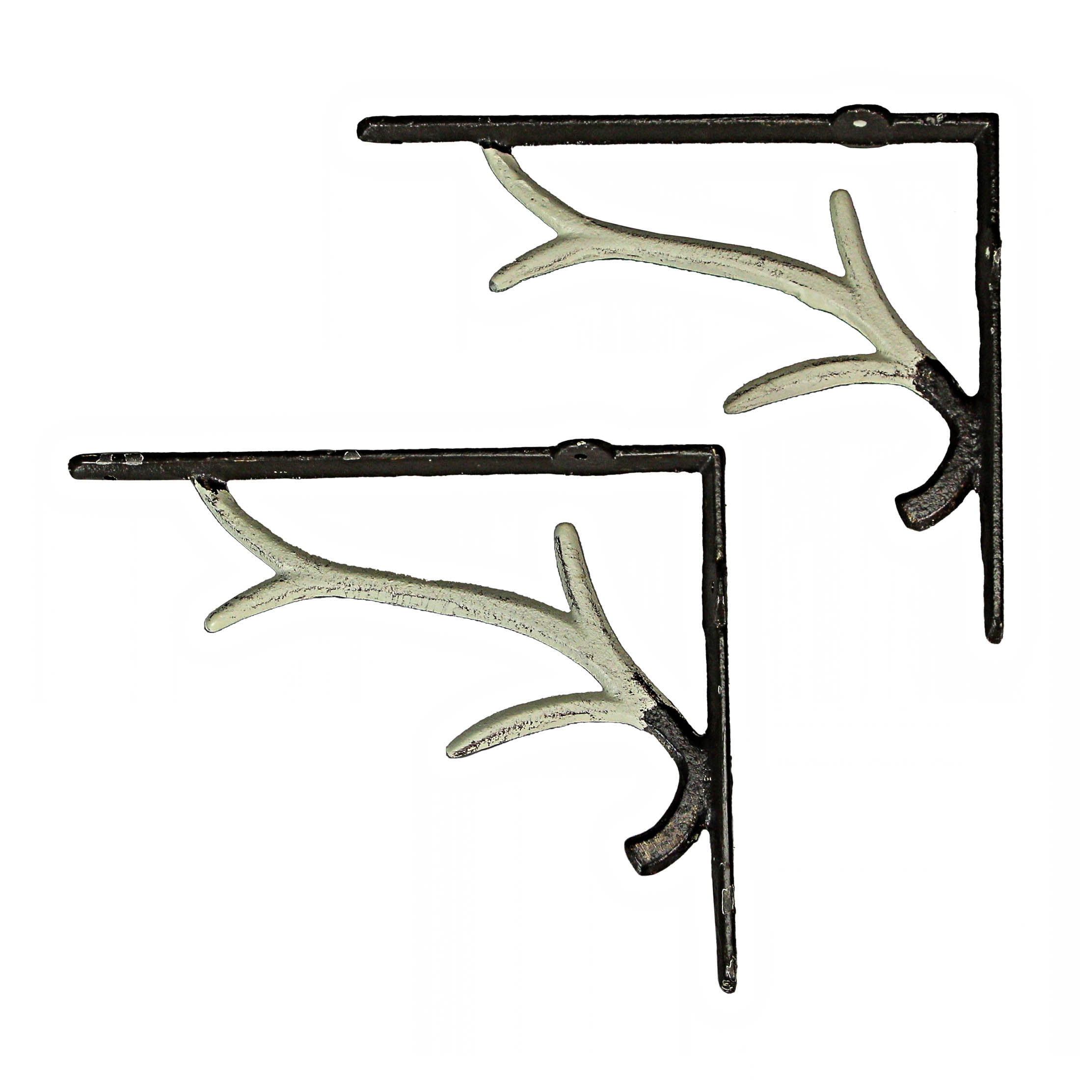 Zeckos Set of 2 Cast Iron Deer Antler Decorative Shelf Brackets
