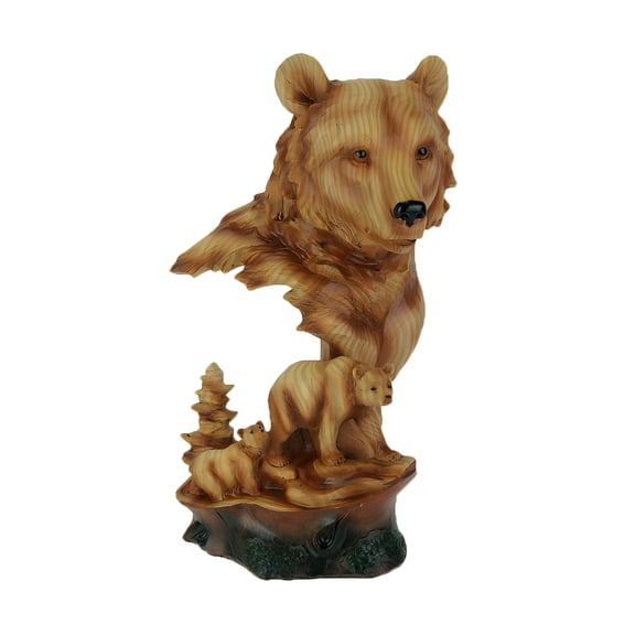Zeckos Faux Carved Bear Head and Family Wood Look Statue