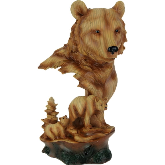 Zeckos Faux Carved Bear Head and Family Wood Look Statue