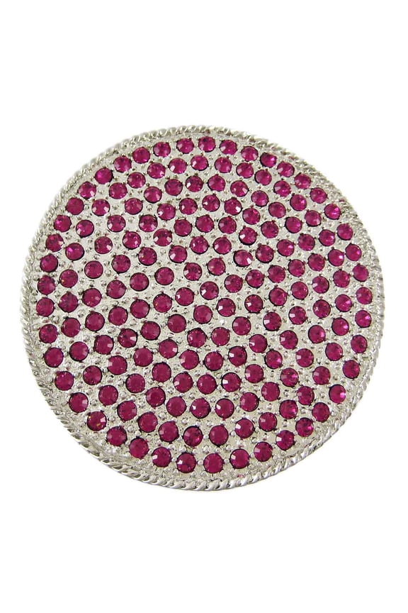 Fuchsia Rhinestone Covered Round Chrome Belt Buckle