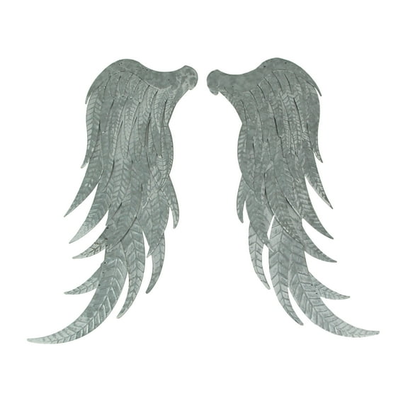 Zeckos Pair of Galvanized Metal Angel Wings Wall Art Home Decor