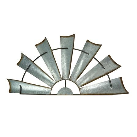 Zeckos Galvanized Metal Half-Windmill Wall Sculpture Art 35 inch