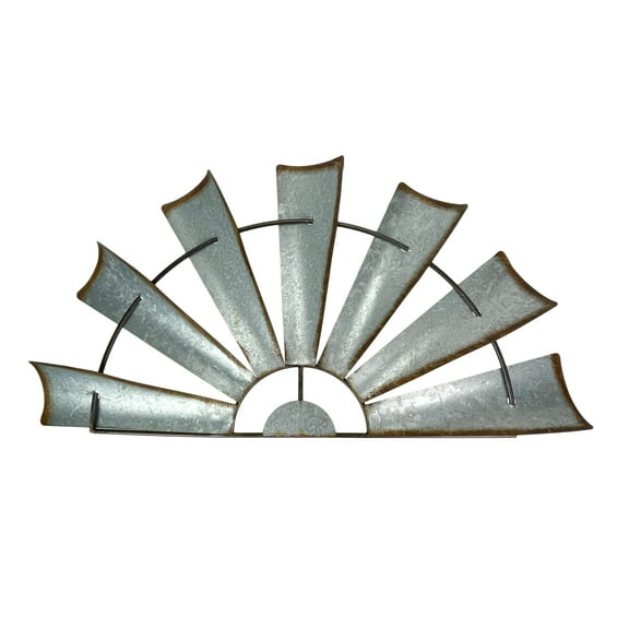 Zeckos Galvanized Metal Half-Windmill Wall Sculpture Art 35 inch