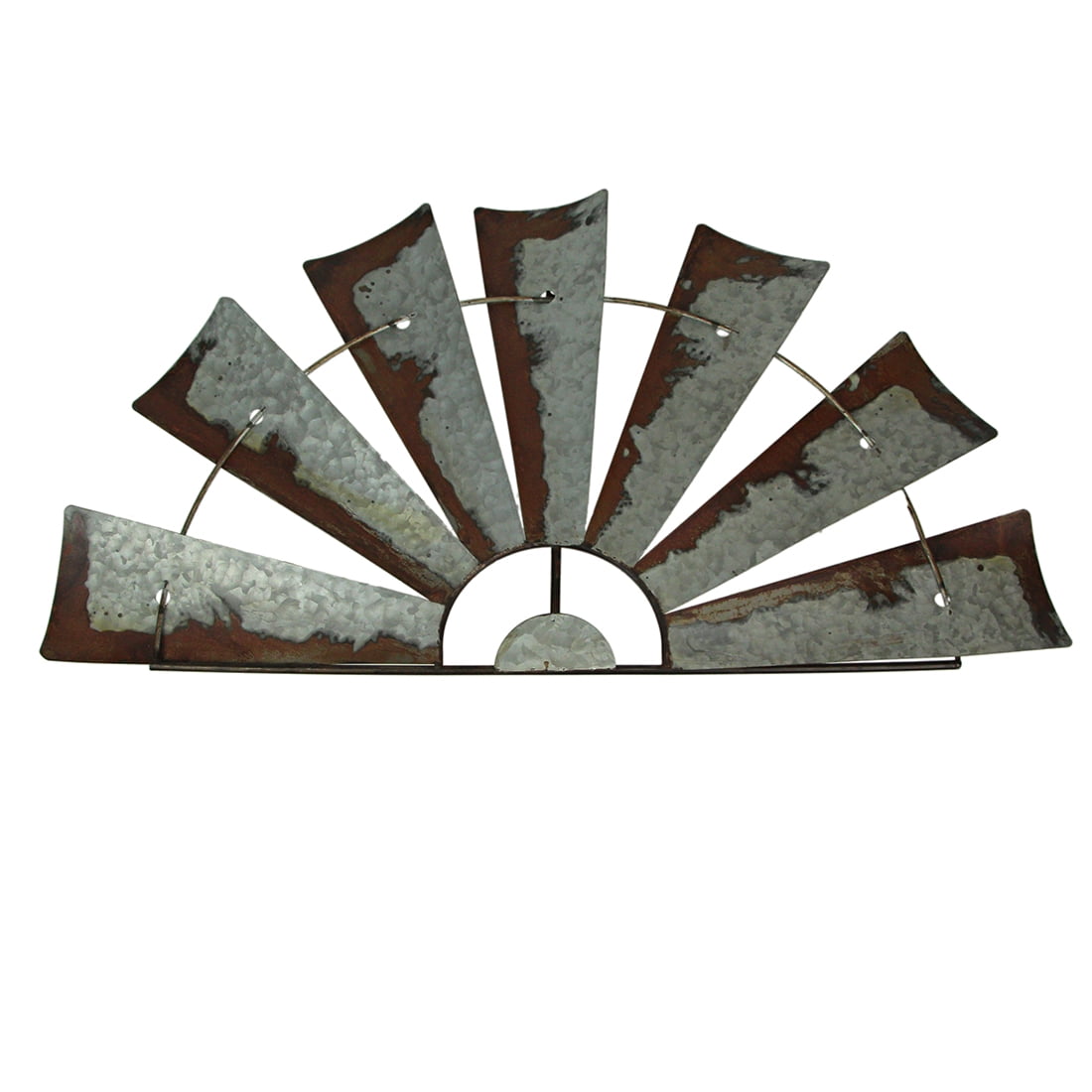 Large Distressed Silver and Rust Metal Half-Windmill Wall Sculpture