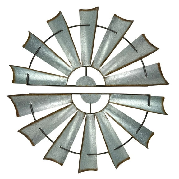 Zeckos Galvanized Metal Half-Windmill Wall Sculptures 34 inch Set of 2