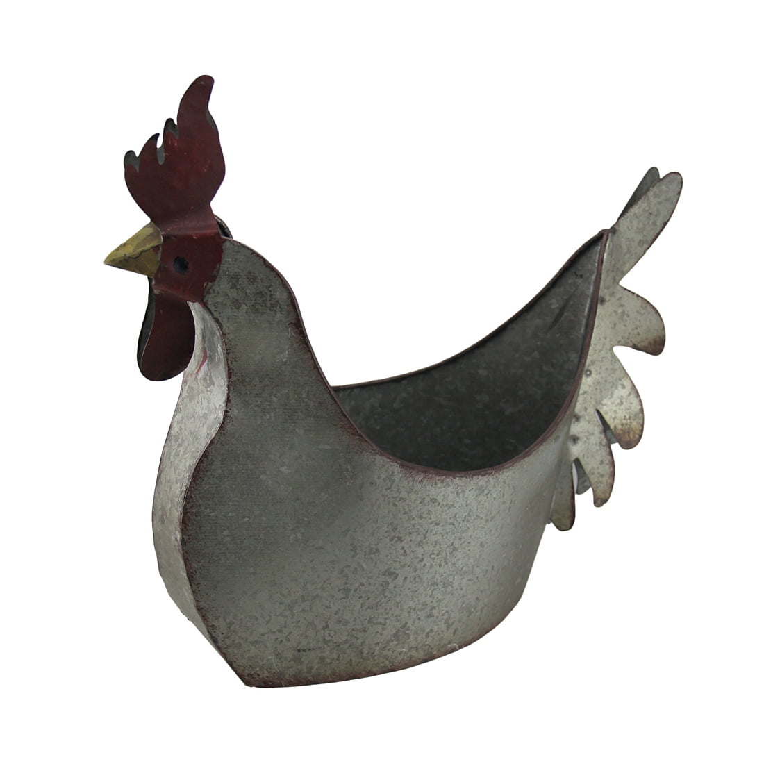 Rustic Gray Galvanized Metal Rooster Planter for Indoor/Outdoor Decor