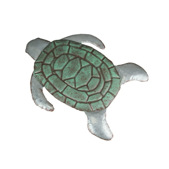 Zeckos Galvanized Zinc Finish Metal Sea Turtle Wall Hanging With Painted Shell - Green