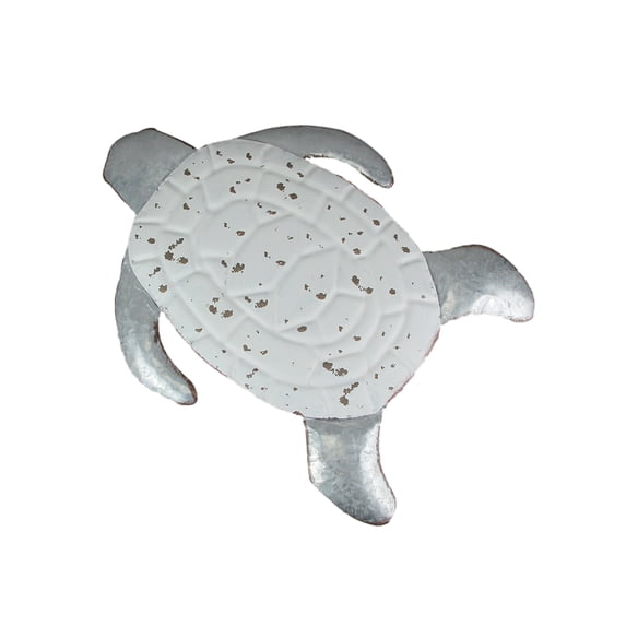 Zeckos Galvanized Zinc Finish Metal Sea Turtle Wall Hanging with Painted Shell - White