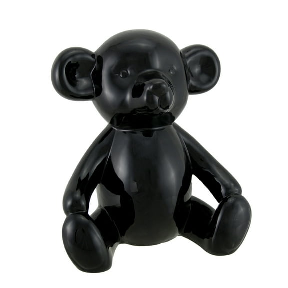 Zeckos Glossy Black Ceramic Teddy Bear Figurine For Childs Room 6 inch