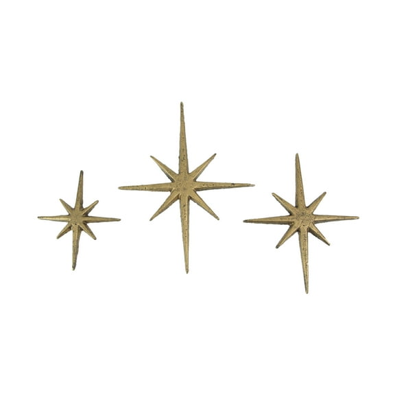 Zeckos Gold Cast Iron 8 Pointed Atomic Starburst Wall Hanging Set of 3
