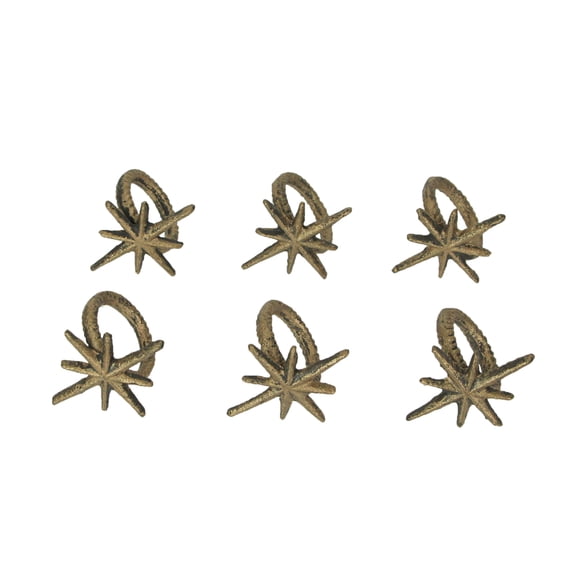 Zeckos Gold Cast Iron Starburst Napkin Rings Dining Decor Set of 6