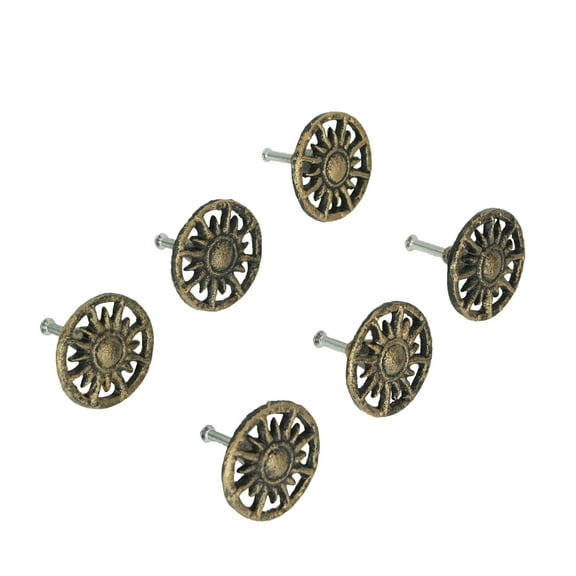 Zeckos Gold Cast Iron Sun Drawer Pulls Cabinet Knob Set of 6