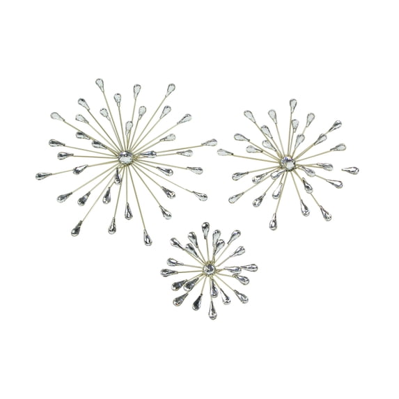 Zeckos Gold Metal Teardrop Starburst Wall Hangings Art Set of 3
