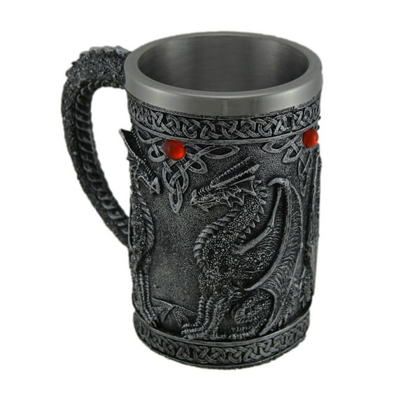 Zeckos Gothic Metallic Blackened Silver Dragon Decorative Tankard
