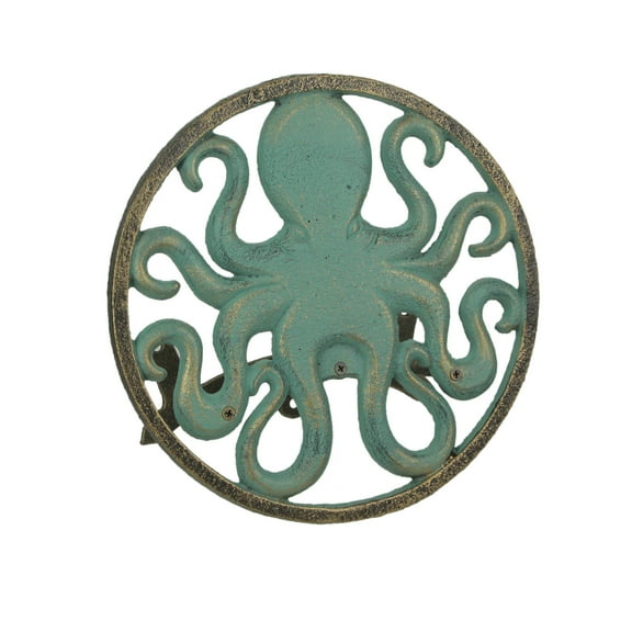 Zeckos Green Cast Iron Octopus Decorative Garden Hose Hanger 12 inch