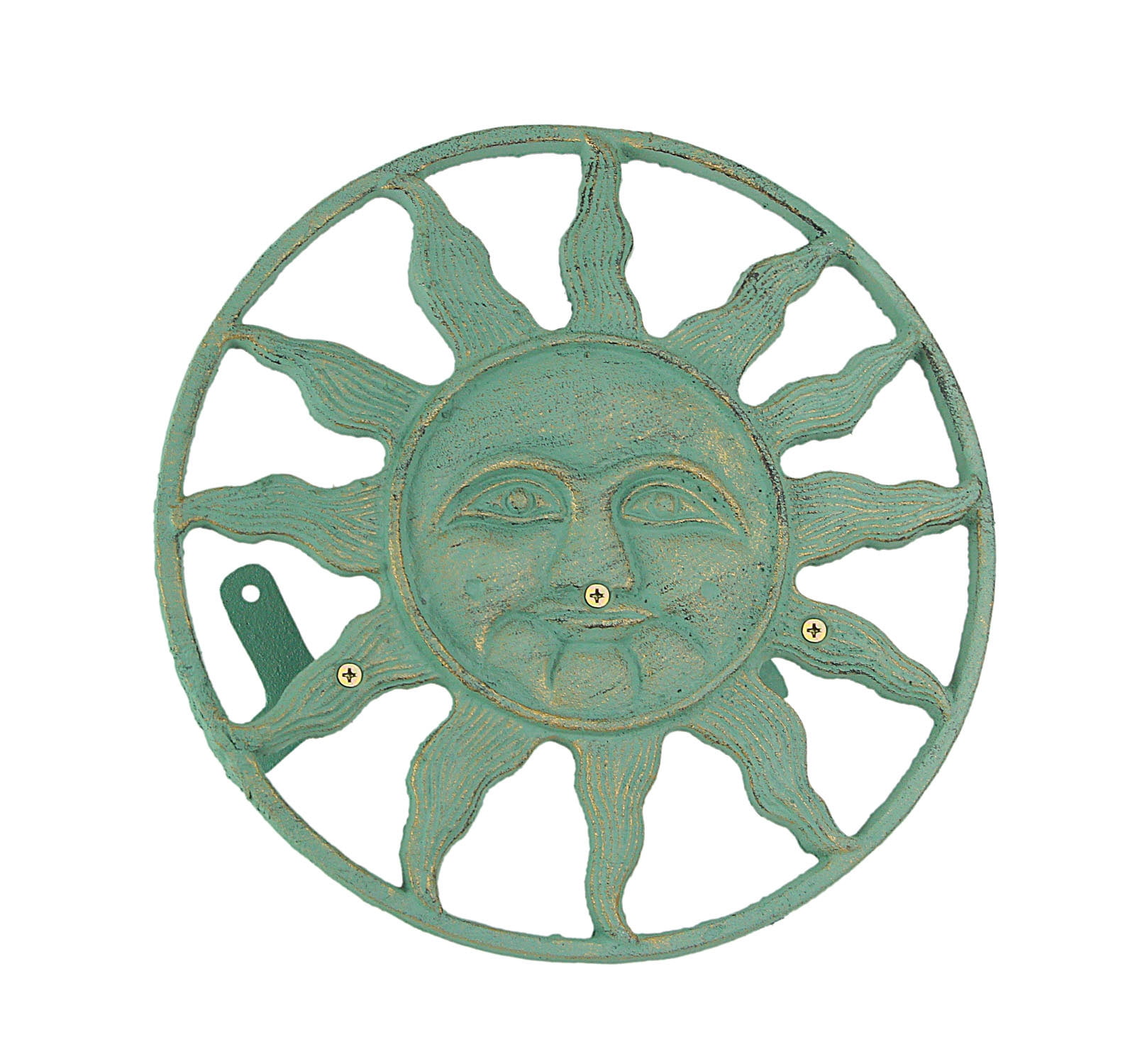 Verdigris Green Cast Iron Sun Face Garden Hose Holder