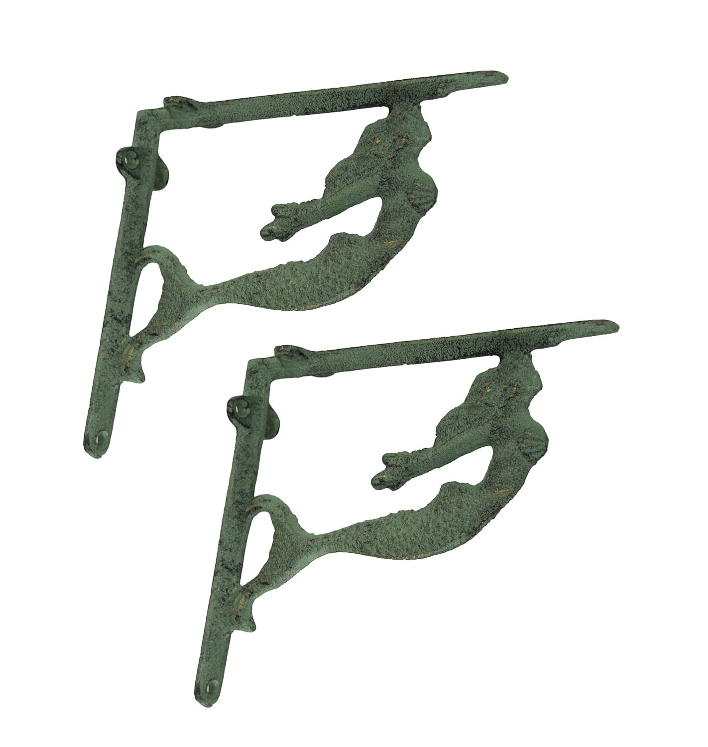 Zeckos Green Cast Iron Swimming Mermaid Wall Shelf Bracket Set of 2