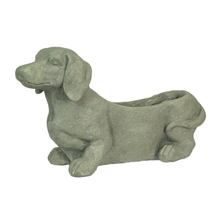 Zeckos Grey Stone Finish Dachshund Dog Indoor Outdoor Planter