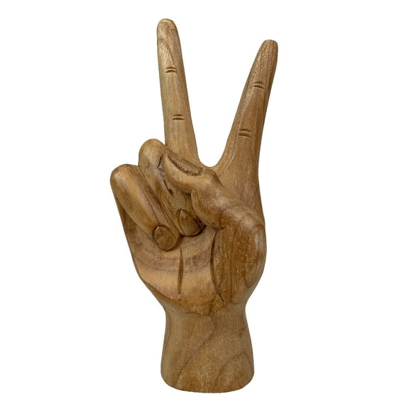 Zeckos Hand Carved Natural Wood Peace Sign Hand Gesture 7.75 inches