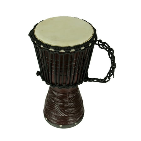 Zeckos Hand Carved Wood Djembe Hand Drum 16 inch Tall, Black - Black