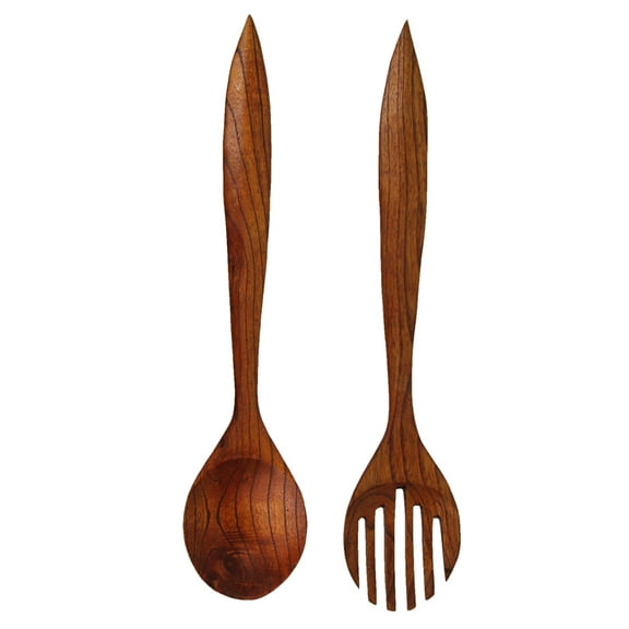 Zeckos Hand Carved Wood Fork and Spoon Kitchen Wall Dcor Set of 2