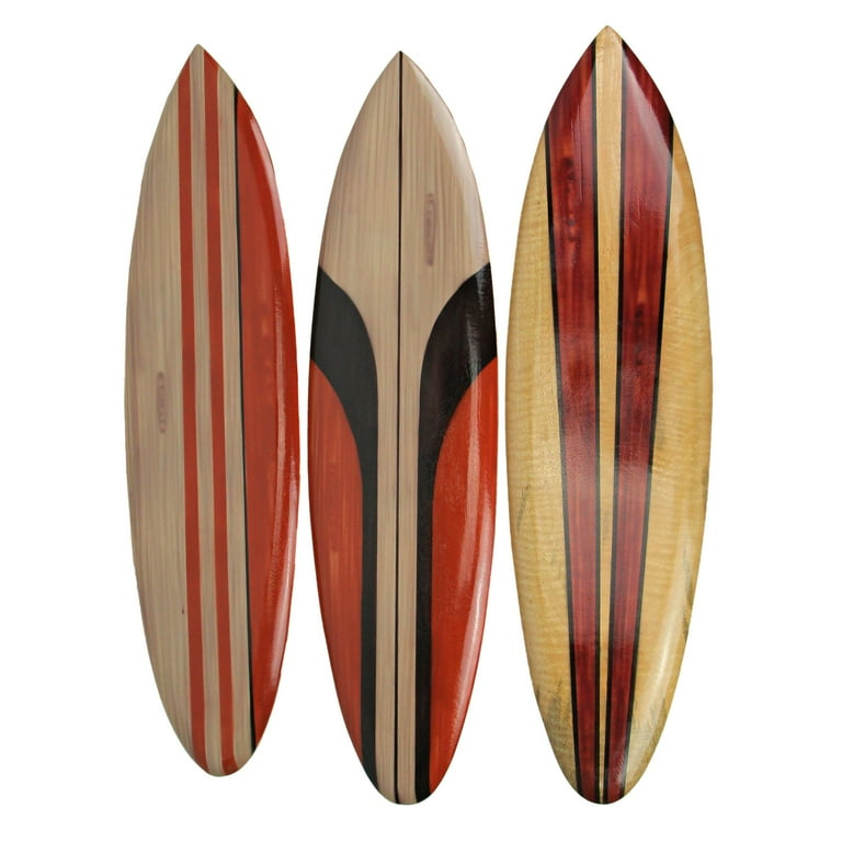 Zeckos Hand Carved Wood Surfboard Hanging D cor 32 In Set of 3