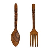 Zeckos Hand Carved Wood Tiki Spoon & Fork Wall D cor 16 inch