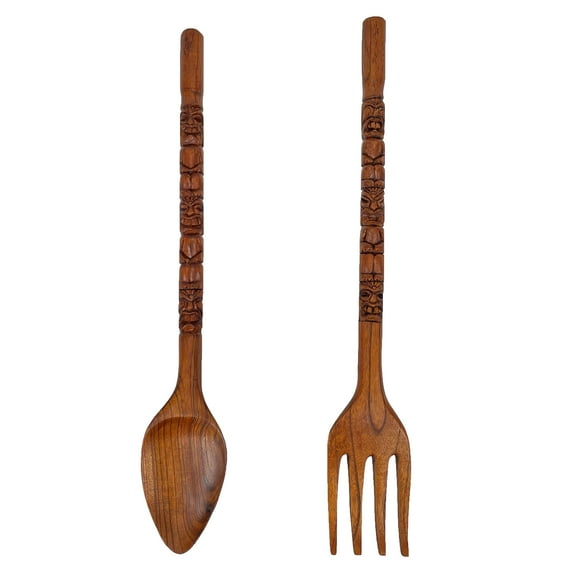 Zeckos Hand Carved Wood Tiki Spoon & Fork Wall Décor 30 inch