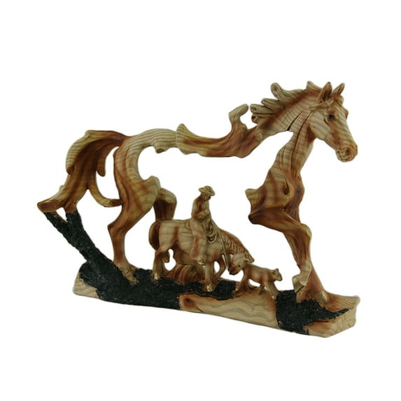 Zeckos Horse and Cowboy Faux Wood Carving Resin Statue 11.5 inches Long