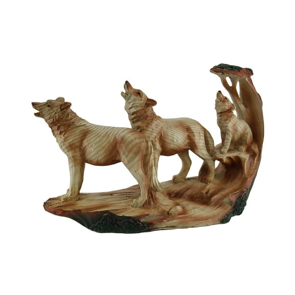 Zeckos Howling Wolf Family Carved Wood Look Resin Statue