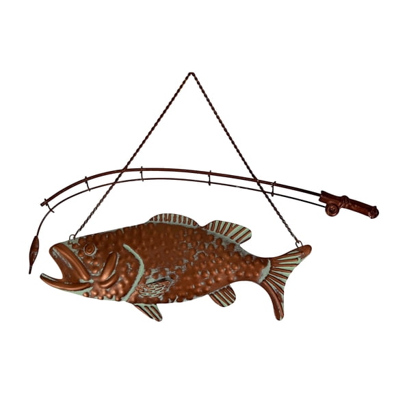 Zeckos Largemouth Bass Metal Wall Hanging, 15 in Rustic Copper Fish Decor