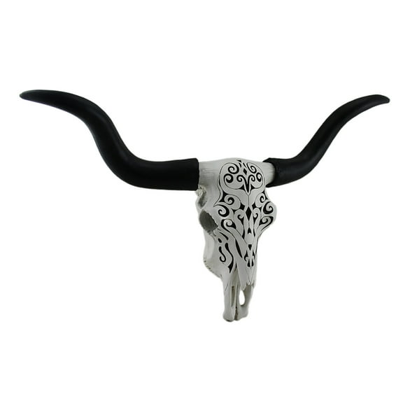 Zeckos Longhorn and Lace Black & White Filigree Design Hanging Steer Skull Statue