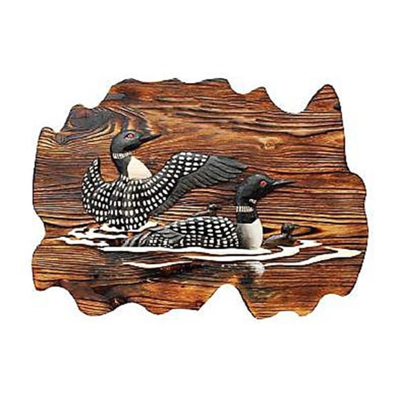 Zeckos Loon Family Hand Crafted Intarsia Wood Art 26 X 18 X 2.5 inches