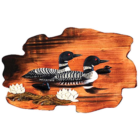 Zeckos Loon Family Hand Crafted Intarsia Wood Art Wall Hanging 26 X 18 X 2.5 inches