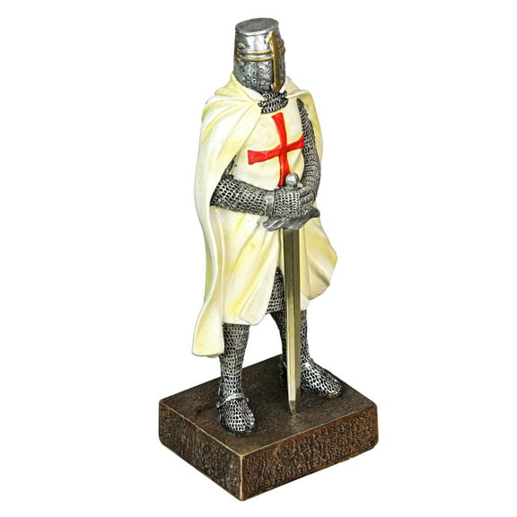 Zeckos Medieval Templar Knight in Battle Holding Sword Armor Statue