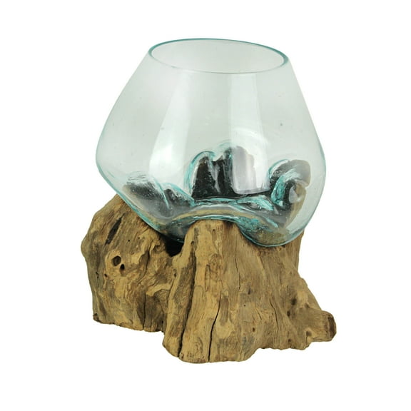 Zeckos Melted Glass on Driftwood Decorative Terrarium Tabletop Planter