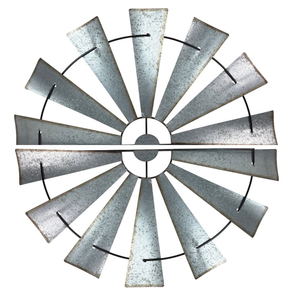 Zeckos Metal Half-Windmill Farmhouse Wall Sculptures 48 inch Set of 2