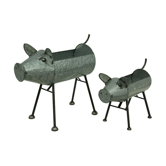 Zeckos Metal Pig Garden Planters Sculptures 20.5 inch Set of 2