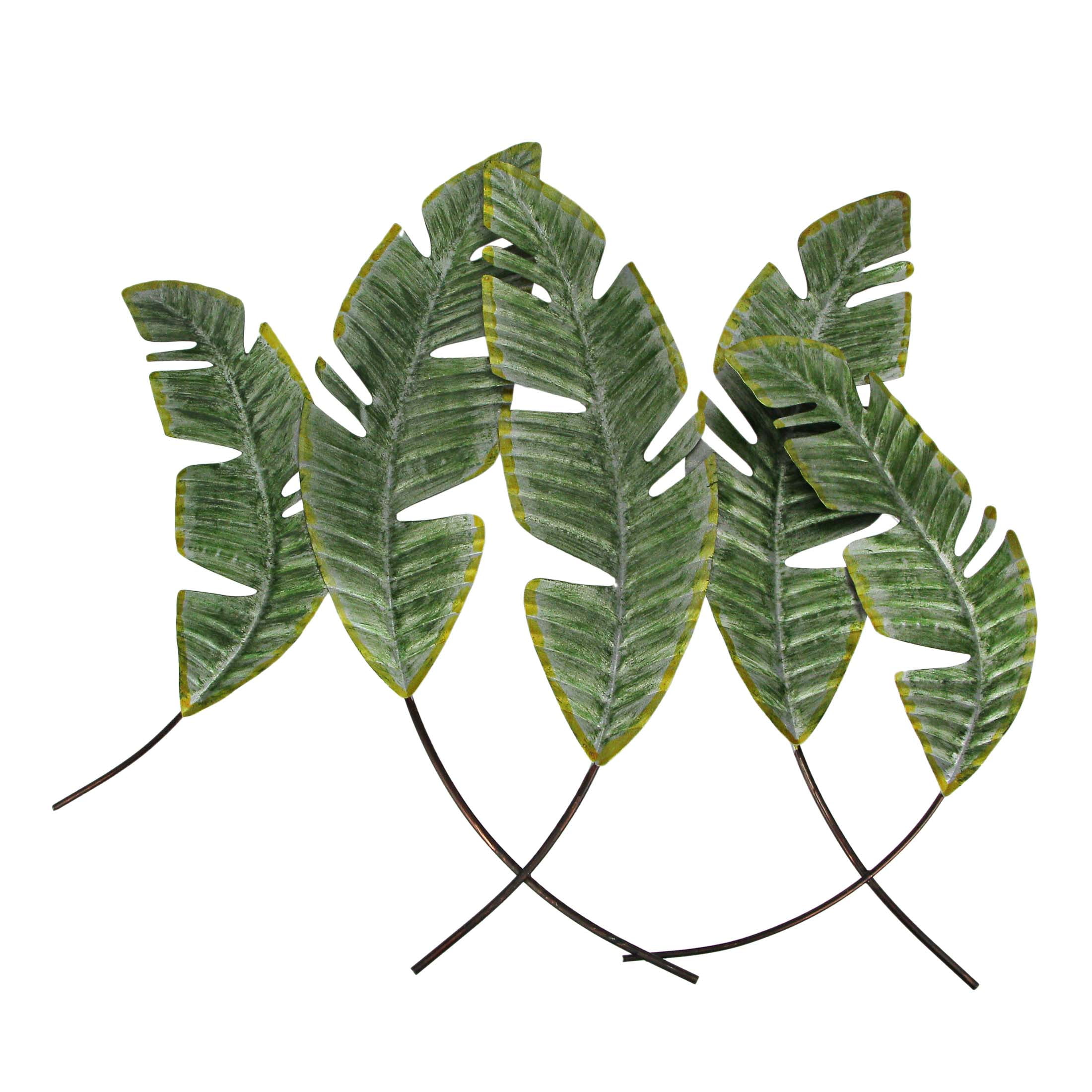 Hand-Painted Green Metal Tropical Leaf Wall Sculpture