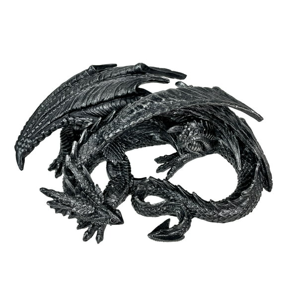Zeckos Metallic Black Somasaurus Gothic Sleeping Dragon Resin Statue 12 inch