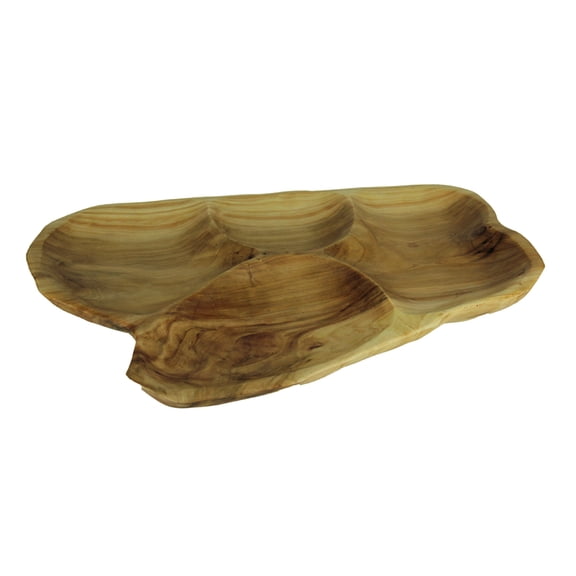 Zeckos Natural Fir Tree Root 4-Section Snack Serving Tray