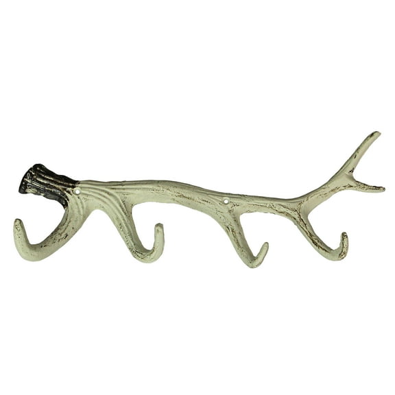 Zeckos Natural Painted Cast Iron Deer Antler Wall Hook Rack 4 Hooks