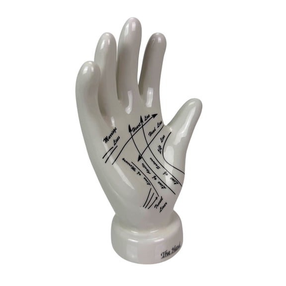 Zeckos Palmistry Hand Statue, White Glossy Ceramic Collectible Figurine, 8 inch