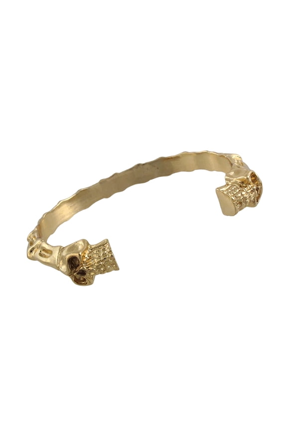 Polished Goldtone Finish Skulls and Bones Torc Bracelet Cuff