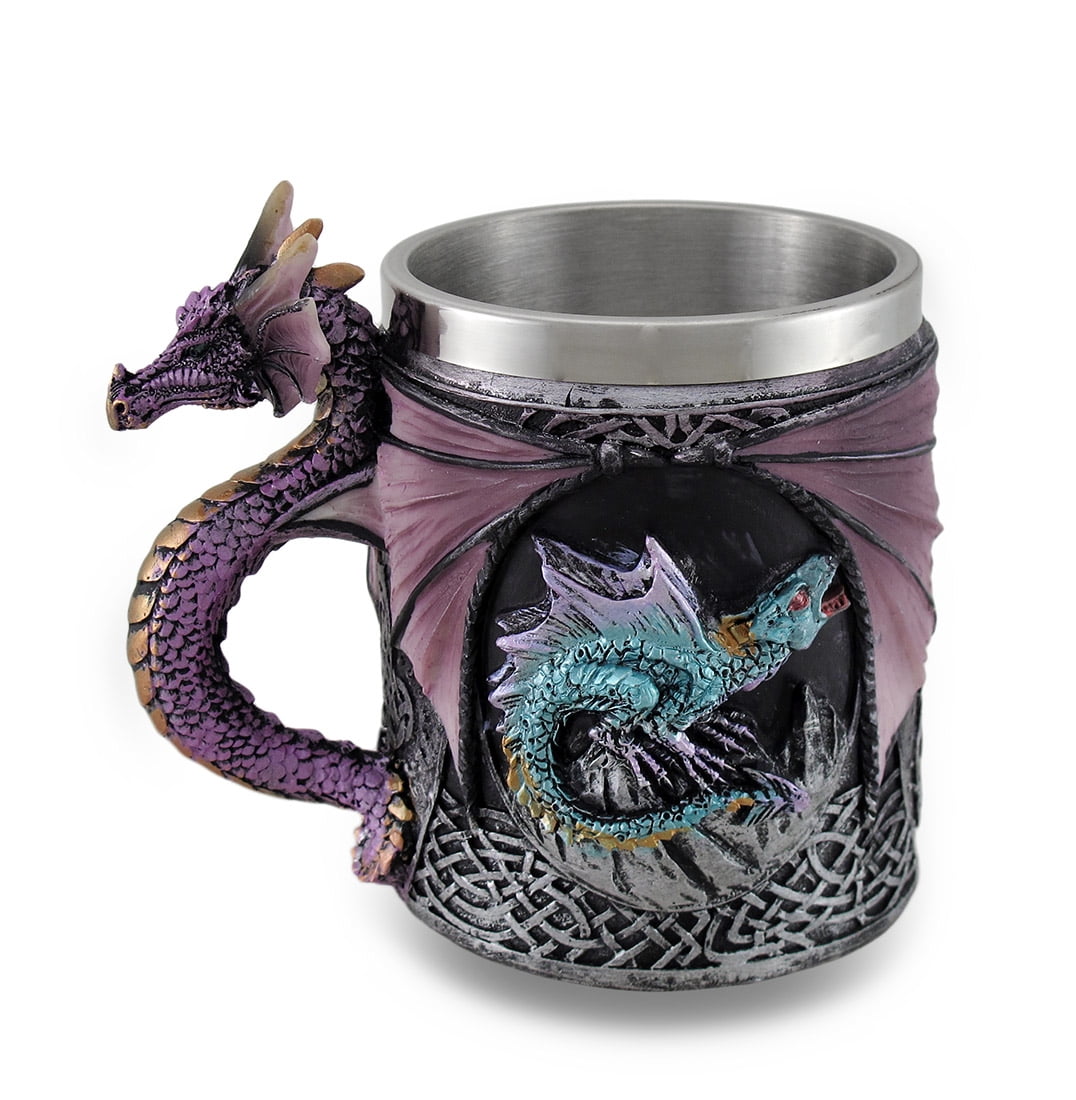 Zeckos Purple Gothic Dragon Tankard Celtic Knot Work Mug/ Pencil