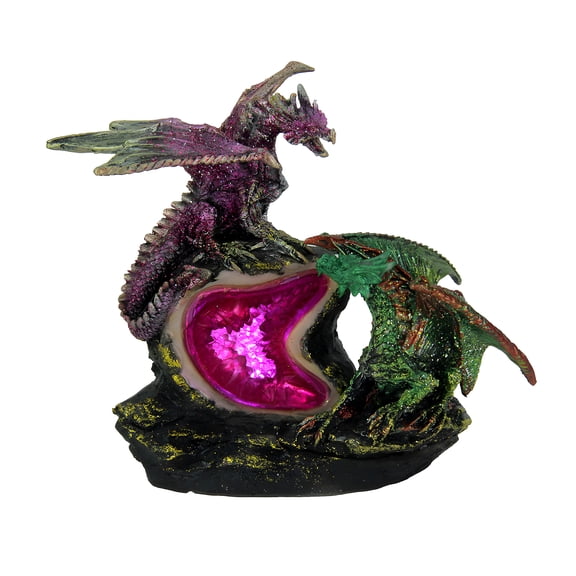 Zeckos Purple and Green Battle Dragons Gothic Color Changing LED Geode Statue