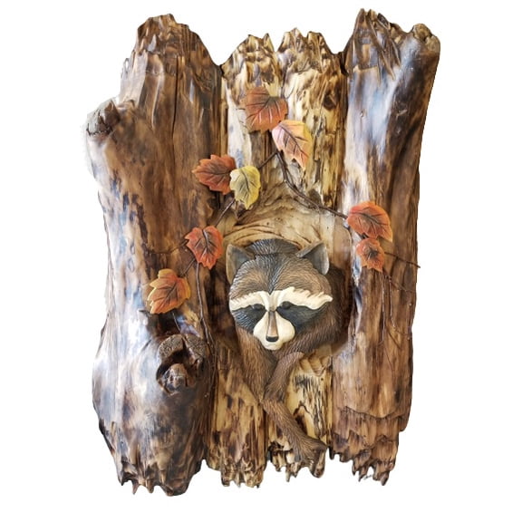 Zeckos Raccoon in Tree Wall Art 16" x 32"